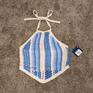 Arizona Blue And Cream Crochet Halter Top Juniors Size XS